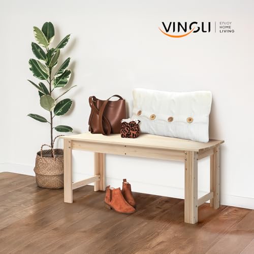 Image of VINGLI Outdoor Wood Bench, 40 inch Outdoor Bench Patio Wooden Bench Garden Bench Outdoor Backless Bench for Deck Patio (Natural)