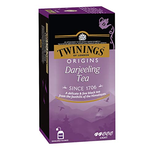 Image of Twinings Darjeeling Tea, 100 Teabags, Premium Black Tea, Origins, Light Strength, Delicate and Subtle,200 Grams