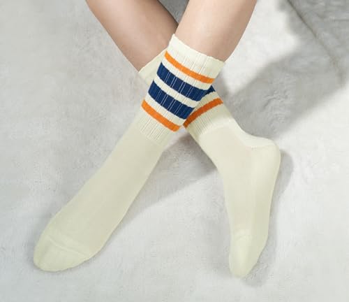 Image of BomKinta Striped Crew Socks Women - Retro Novelty Socks - Stretchy Casual Athletic Cotton Gifts Sock Size 5-10