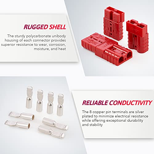 Omt Wire Connector 4 Pack, 50A Wire Harness Plug Kit For 6-12 Gauge Cables, 12V-36V Battery Quick Connect Disconnect Set For Car Bike Atv Winches Lifts Motors More, Set Of 4, Red #TOP3