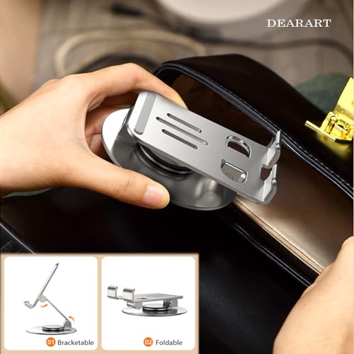 Image of DEARART Silver Cell Phone Stand, 360 Adjustable Phone Stand for Desk, Foldable Phone Holder Fully Carried Easily, Disc Base