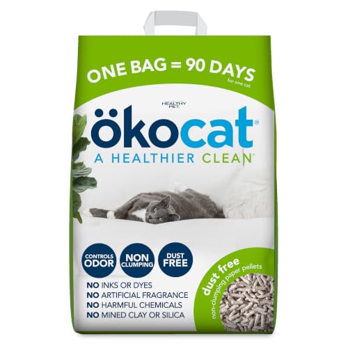 okocat dust free non-clumping paper pellet cat litter unscented