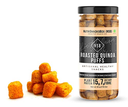 Nutrisnacksbox Gluten-Free Quinoa Puffs, Perfect for Breakfast and Midnight Munching, Healthy Snacks, Tasty Snacks, Gourmet Gift for Kids with 15g Protein, 7g Fibre, Zero Maida, Low Fat (Pack of 2 x 50g)