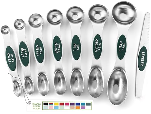 Image of Spring Chef Stainless Steel Magnetic Measuring Spoons Set of 8, Pine Green
