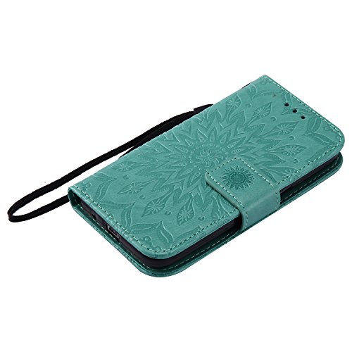 Cotdinforca Case For G360 Flip Emboss Mandala With Card Holder Slot Pockets, Magnetic Closure Premium Pu Leather Case Cover For Samsung Galaxy Core Prime G360. Mandala Green #TOP5