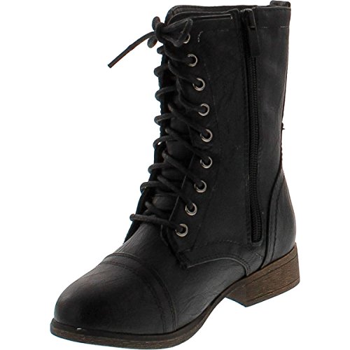 Link Beyonce-62K Children Girl's Comfort Lace Up Mid Calf Combat Boots2