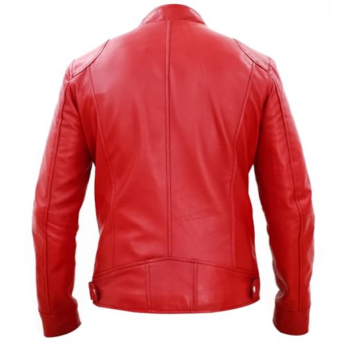Image of Men's Real Leather Jacket Biker Motorcycle Cafe Racer Vintage Retro Bomber Winter Black Genuine Leather Jacket