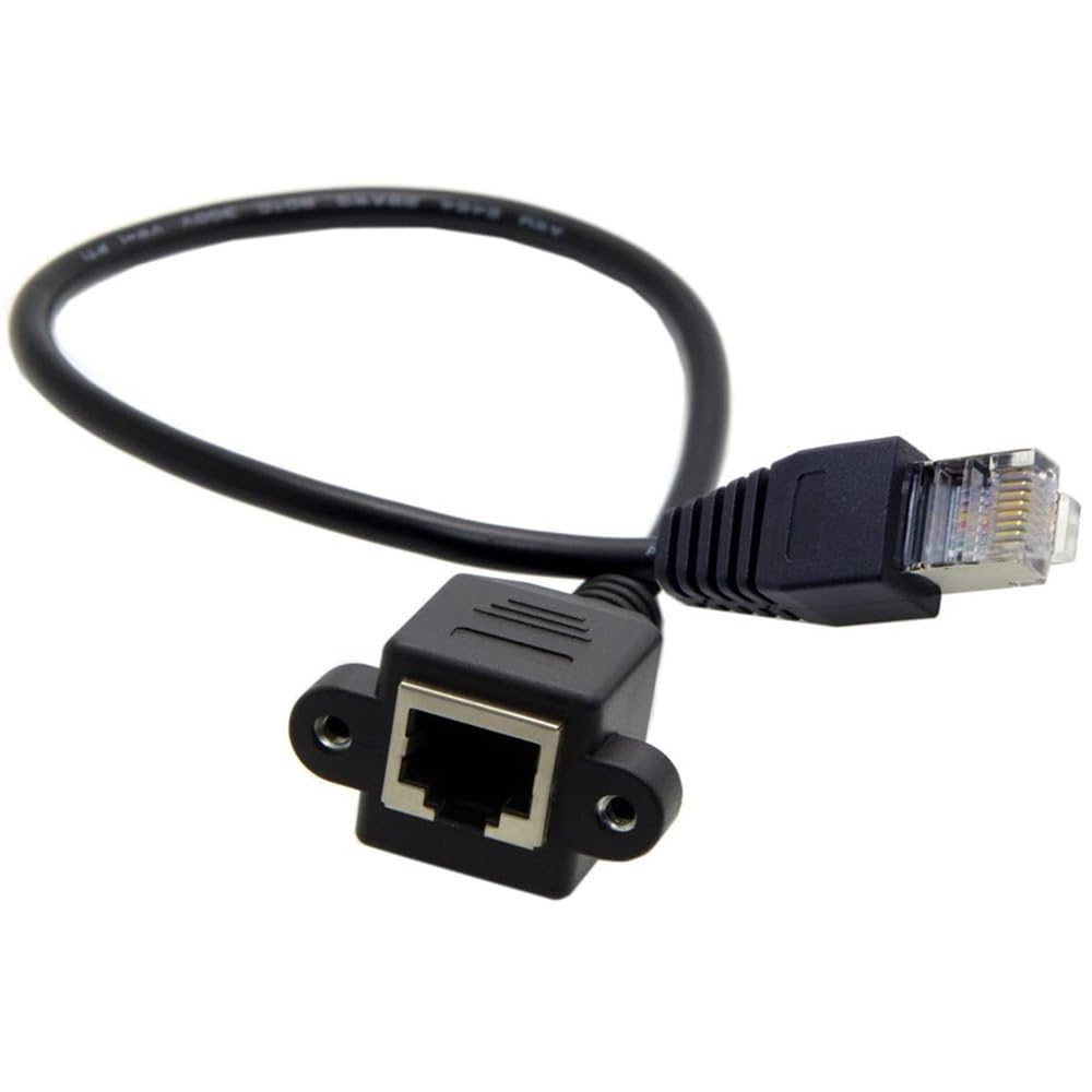 Qaoquda CAT6 Network Extension Cable, RJ45 A Male to A Female Screw Panel Mount Extension Cable,Support Ethernet Cat 5e/Cat 6-10 inch (RJ45 M/F 20CM)