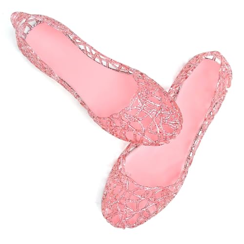 Image of Stunner Women Beach Jelly Shoes Slip On Crystal Summer Hollow Ballet Flats | Summer Cool PVC Breathable Outdoor Indoor Dressy Flat Sandals for Holiday Shopping Spa Swimming Pool