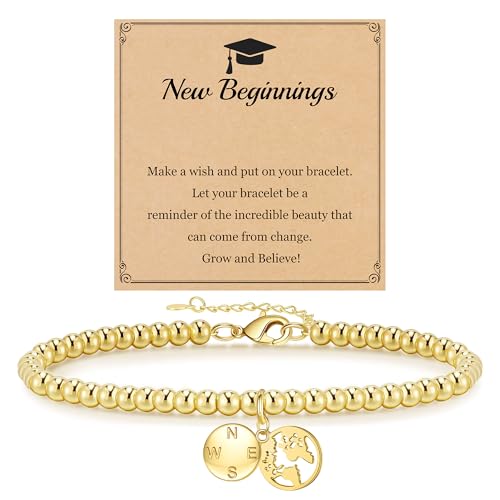 Image of JSJOY Graduation Bracelets Silver Dainty Gold Beaded Compass Bracelets College Graduation Gifts for Her Inspirational Gifts for Women Jewelry