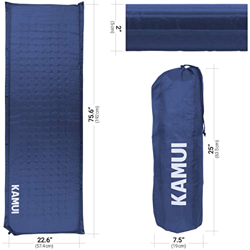 KAMUI Self Inflating Sleeping Mat 5 cm Thick Pad Connectable with Multiple Mattresses for Tent and Family Camping (Blue)