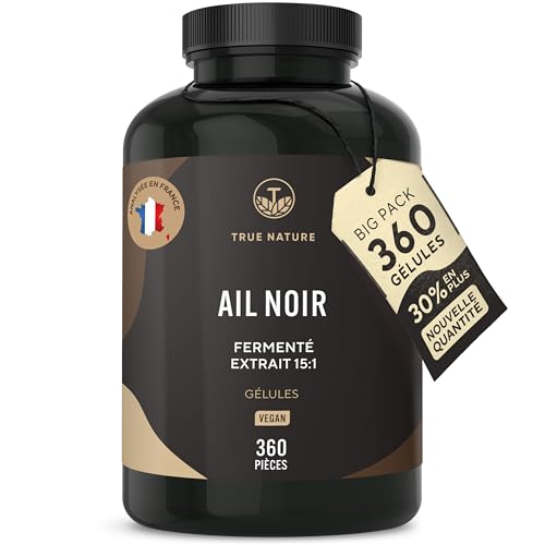 Ail Noir Fermenté - 22500mg/jour, extra concentré (15:1) - 360 Gélules, Vegan - Immunité, Santé Cardiaque & Circulation Sanguine - S-Allylcystéine - Sans:...