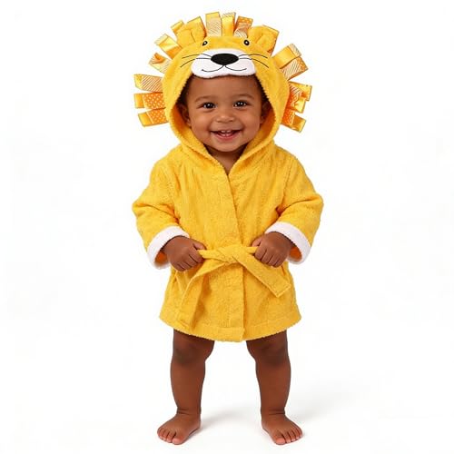 Image of Baby Boy Bathrobe Hooded Towels Unisex Infant Bath robe Towel For Toddle Terry Ultra Absorbent Durable Blankets