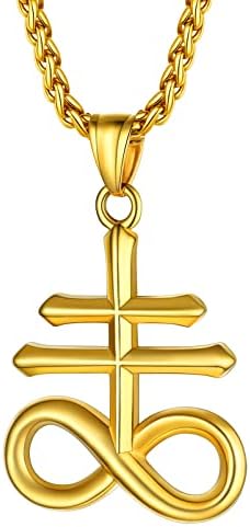 PROSTEEL Men Leviathan Cross Necklace/Lucifer Sigil Necklace, Stainless Steel/Gold Plated/Black-Send Gift Box