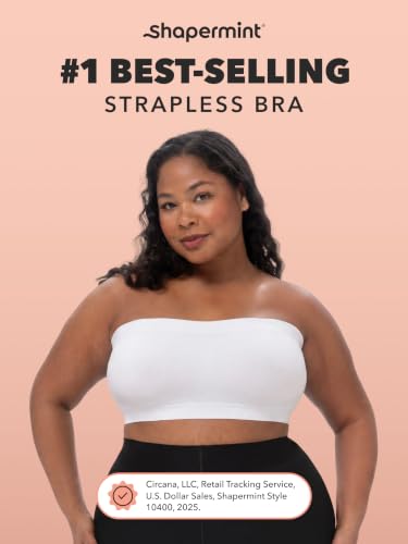Image of SHAPERMINT Strapless Bra, No-Slip Wireless Bandeau with Sewn-in Cups