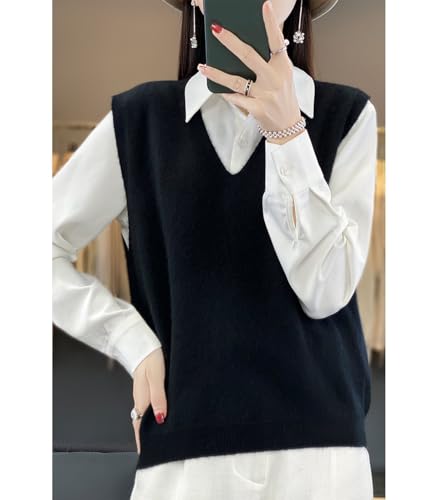 Image of Women's V-Neck Knit Sweater Vest 100% Merino Wool Lightweight Sleeveless Pullover Basic Vest Short Tops
