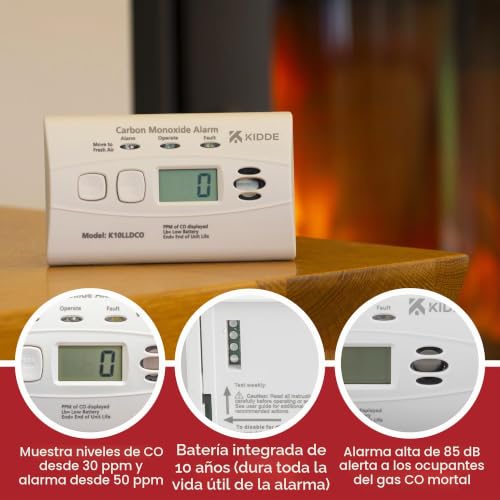Alarma de monóxido de carbono Kidde 10LLDCO con pantalla y batería de diez años 3