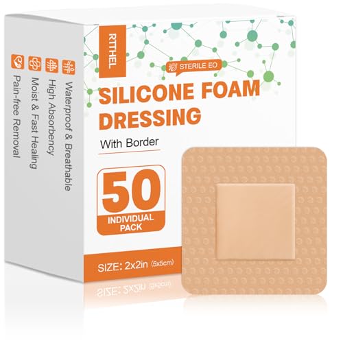 Silicone Foam Dressing 2x2 with Gentle Border Bed Sore Bandages for Wound Care Waterproof Bandages Self Adhesive Silicone Wound Dressing Pads 50 Pack