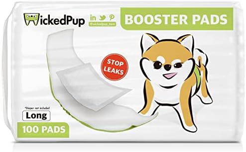 WICKEDPUP Dog Diaper Liners Booster Pads for Male and Female Dogs, 100ct | Disposable Doggie Diaper Inserts fit Most Reusable Pet Belly Bands, Cover Wraps, and Washable Period Panties