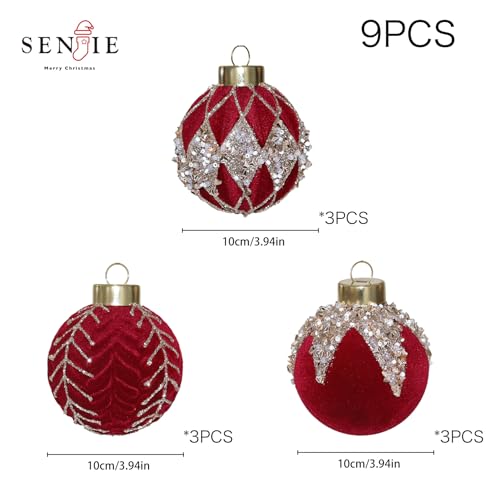 Image of 4IN Large Velvet Christmas Ornaments with Glitter, 9PCS Flocked Ornaments