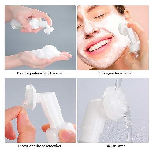 Spray Espumador com Escova de Silicone para Limpeza de Pele 100ml