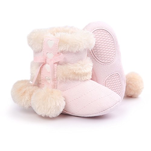 Estamico Baby Girl Winter Fur Snow Boots Toddler Shoes With Bowknot Light Pink 3-6 Months #TOP2