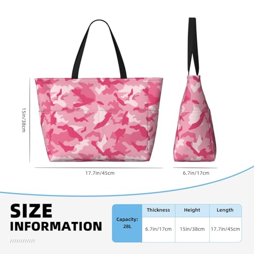 Large Beach Bags for Women Sandproof - Pink Camouflage Print Summer Travel Work Tote Bags with Zipper2