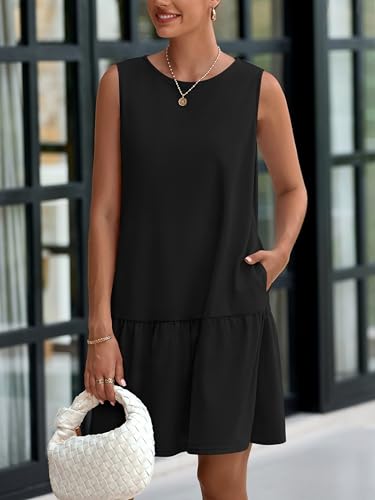 Image of PRETTYGARDEN Casual Short Summer Dresses for Women 2025 Sleeveless Crewneck Cute Ruffle Loose Vacation Mini Tshirt Dress