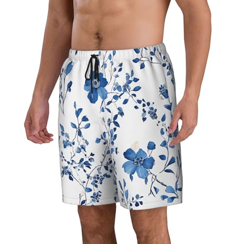 Blue Flower Floral Pattern Roses Print Men's Beach Pants Lightweight Quick-Dry Swim Pants with Mesh Lining for Men2