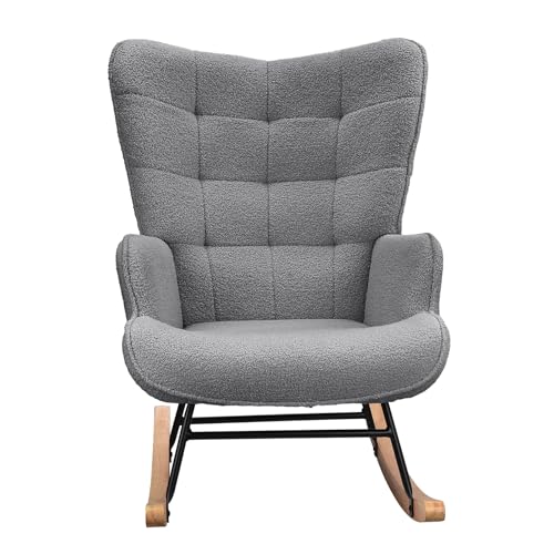 Yeutre - Sillón de lactancia, mecedora, silla para lactancia, de terciopelo Teddy con apoyabrazos y patas de madera maciza, Rocking Chair interior para dormitorio, salón, balcón