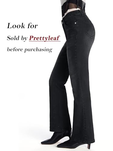 Women's 26" Short Stretch Flare Jeans High Waisted Curvy Bootcut Denim Pants, Black, XX-Large2