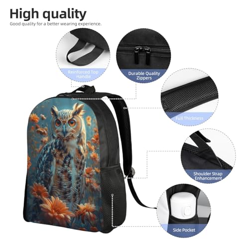Durable Unisex 16 Backpack Owl Orange Flowers Water Resistant for Work Travel & Outdoor Adventures 16 Inch Devices4
