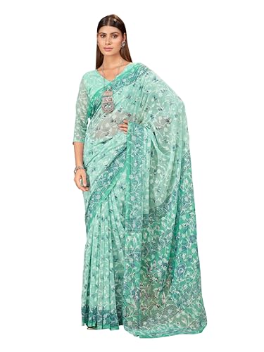 Image of Garden Vareli Summer Roganza Viscose Brasso Floral Print Saree with Unstitched Blouse Piece