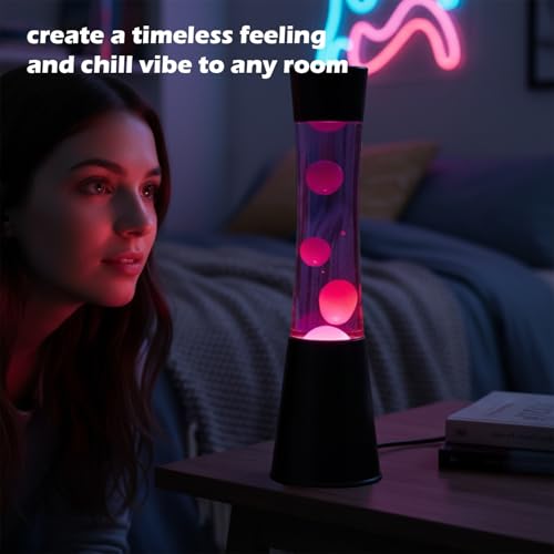 Image of KARP 16 Inch Lava Lamp (Tower Shape) | Black Base Purple Water & Pink Lava | Durable Metal & Glass | 220-240V, R39 30W Bulb | Run by Plug with Inline Switch | Ambient Light & Best Home /Office Gift
