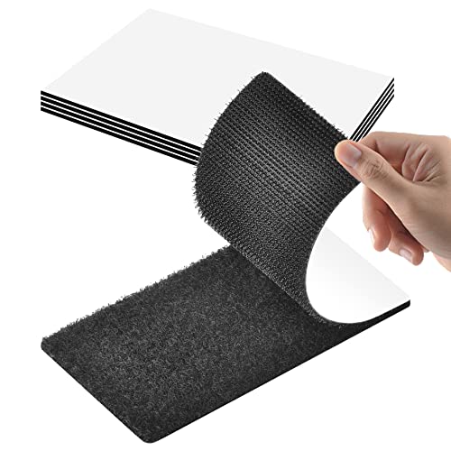 Rusoz Hook Y Loop Adhesivo Extrafuerte,4 Pares Gancho Y Cinta De Lazo Negro Nylon Cinta Adhesiva Doble Cara Impermeable 20cm×10cm Rectángulo Para DIY Cortinas Y Marcos para Cuadros