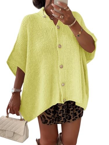 Image of Saodimallsu Womens Short Sleeve Cardigan Sweaters Button Down Lightweight Knit Cardigans
