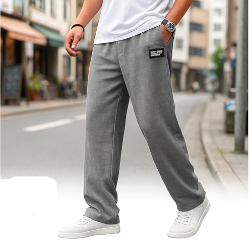 Mokaloha Mens Pants, 2025 New Men's Casual Hemp Fabric Drawstring Loose Elastic Waist Loose Pocket Trousers3