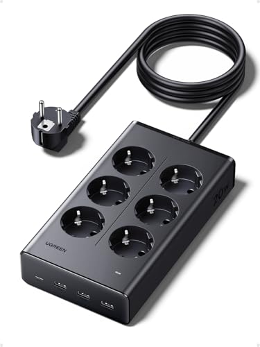 UGREEN 10 en 1 Multiprise Parafoudre et Surtension 3680W 6 Prise AC 4 USB Bloc Electrique USB C 20W avec Interrupteur Compatible avec iPhone 17 16 15 14 13...