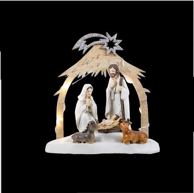 DRW Classic Mysterium 1 Piece with Child in Cot and Portal Made of Wood, Hand-Painted, 12 x 12 cm