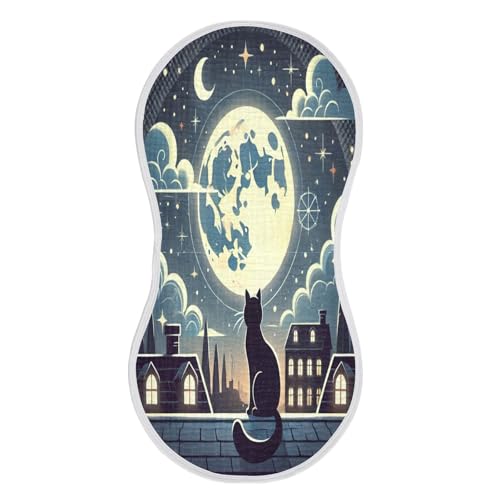 Black Cat Moonlit Blue Baby Burp Cloths Muslin Burp Cloths Soft Burp Cloth Burp Rags Cotton Burp Clothes Absorbent for Boy Newborn Girl Unisex 1 Pack 22x11 Inches