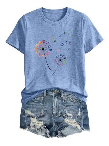 Image of Anbech Womens Dandelion Graphic T-Shirts Teen Girls Cute Sunflower Print Casual Tee Tops