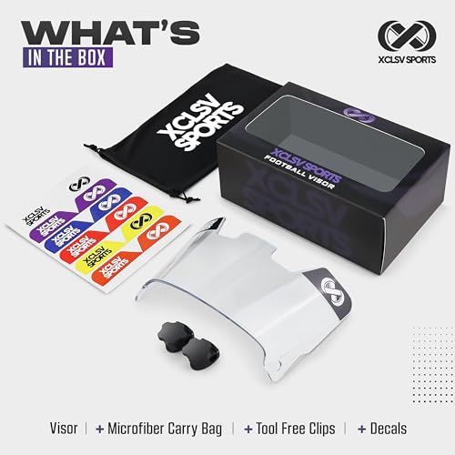 XCLSV SPORTS Football Helmet Visor - Scratch Resistant Anti-Fog UV Block Clear Lens Eye Shield - Fits Adult & Youth Helmets - Easy Install Lacrosse Visor - Maximum Clarity & Face Protection