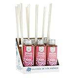 Contiene 6 botellas de 100ml de ambientador con aroma Rosas, con 6 varillas de fibra cada una.