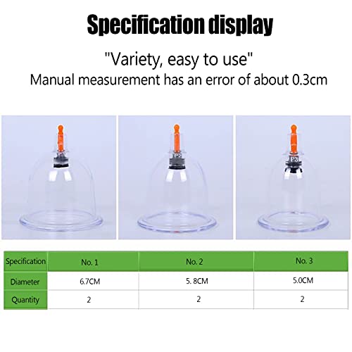 Juego de ventosas para terapia de cupping, con 6 ventosas de diferentes tamaños y 1 bomba manual, succión al vacío, fabricado con materiales médicos, para masaje, músculos y articulaciones, alivio del dolor articular miniatura 5