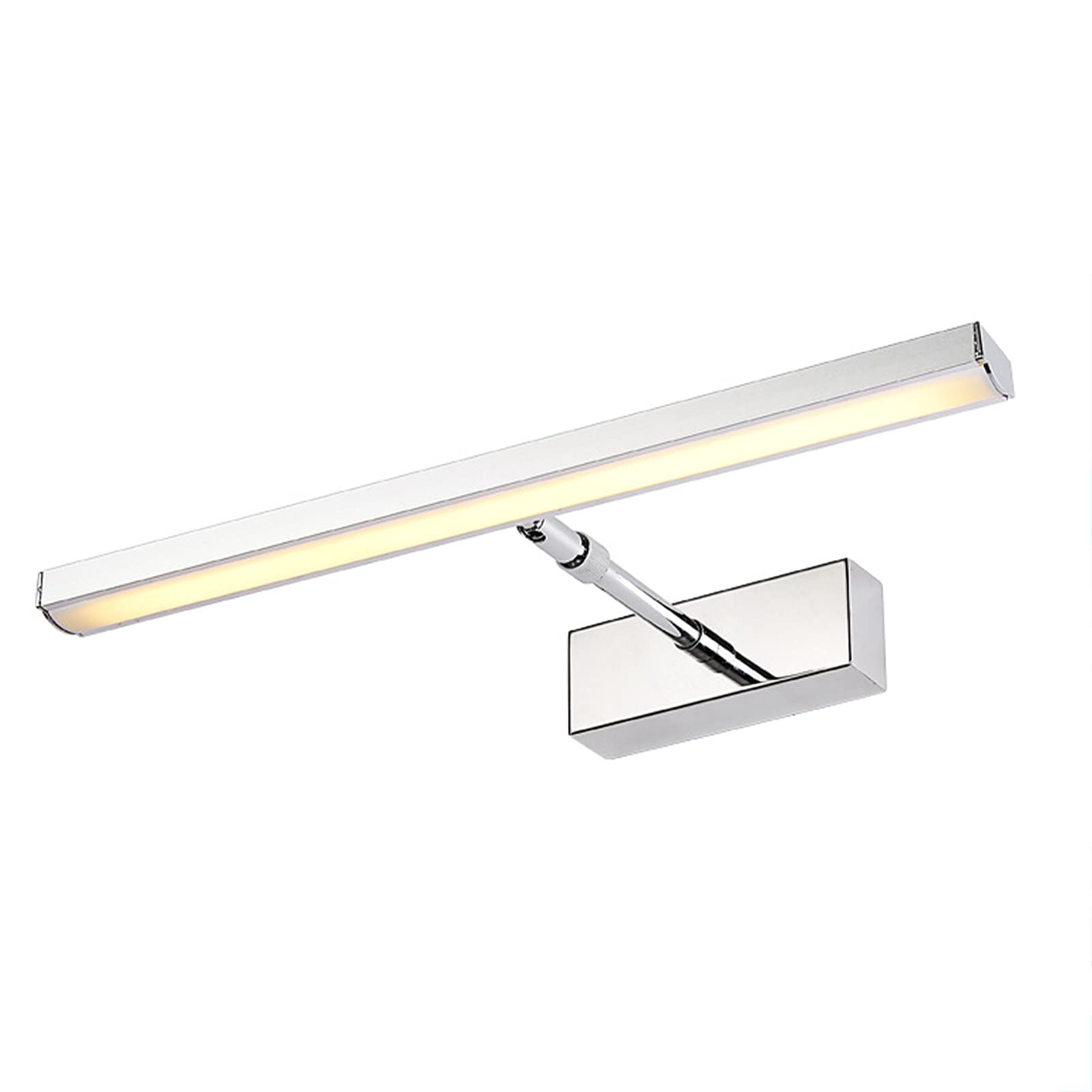 Lámpara LED para espejo de baño de acero inoxidable, moderna lámpara cromada para espejo de baño, giratoria 180 grados, luz sobre espejo, luz blanca cálida 3000K IP44, lámpara de pared para baño con p