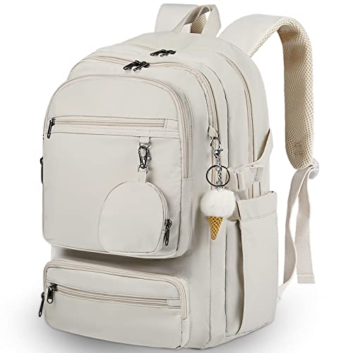 Mochila para Mujeres, Mochila para Laptop de 15,6 para Casual, Negocios, Trabajo, Viajes Mochila para Mujeres y hombres, Beige