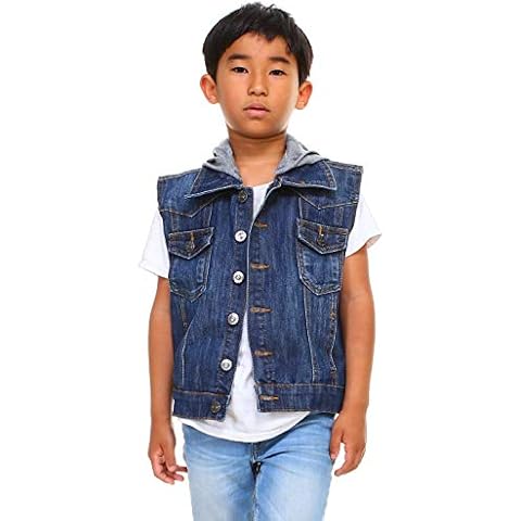 Benian Boys Kids Fashion Sleeveless Style Waistcoat Jeans Denim Vest Jacket w/Hood (XS(4), Blue) Cover