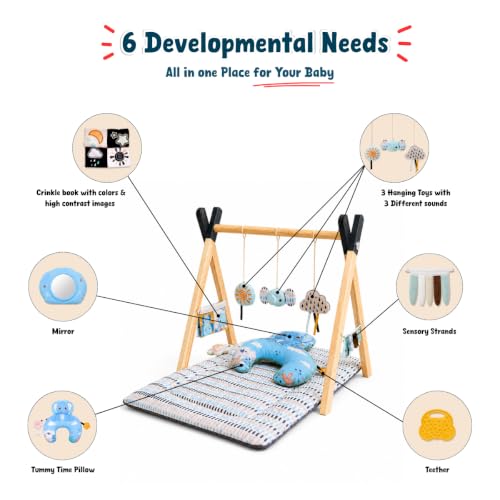 Image of Tiny Explorer's Play Gym by Little Minds at Work | Baby Play Mat for 0 to 2 Years | Sensory Play & Motor Skill Development for Babies | Crinkle Toys, High-Contrast Cards | Soft & Baby-Safe Materials