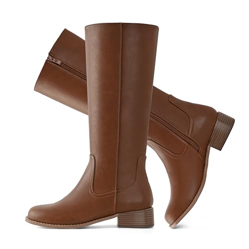 Shoe'N Tale Women's Knee High Boots Block Low Heel Square Toe with Side Zipper Fall and Winter Fashion Comfortable Boots2