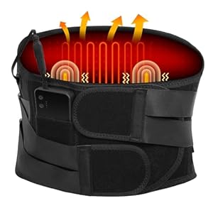 Cordless Heating Pad Back Massager Brace for Lower Back Pain Relief, Heated Back Brace Vibration Wrap with Rechargeable Battery, Warmer Lumbar Support Belt with Massage for Cramps (L)